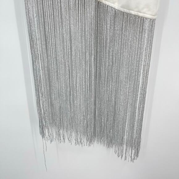 superdown | NWT Cleo Strapless Dress in White Ponte Silver Fringe Tube Mini M - Picture 13 of 15